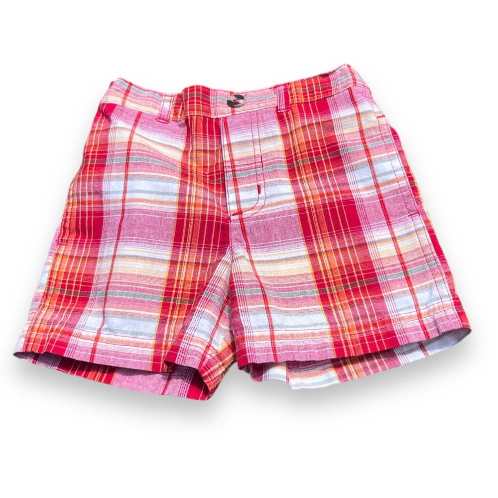 BT‎ Kids Boys Sz 12 Months Plaid Shorts Red Gray White Orange EUC